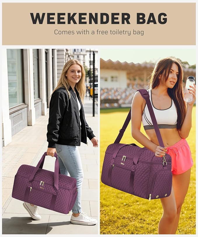 Weekender Bags for Women, Wide Open Large Travel Duffle Bag with Shoe Compartment, Overnight Carry on Bag Personal Item Travel Bag with Wet Pocket (Dark Purple) - Image 7