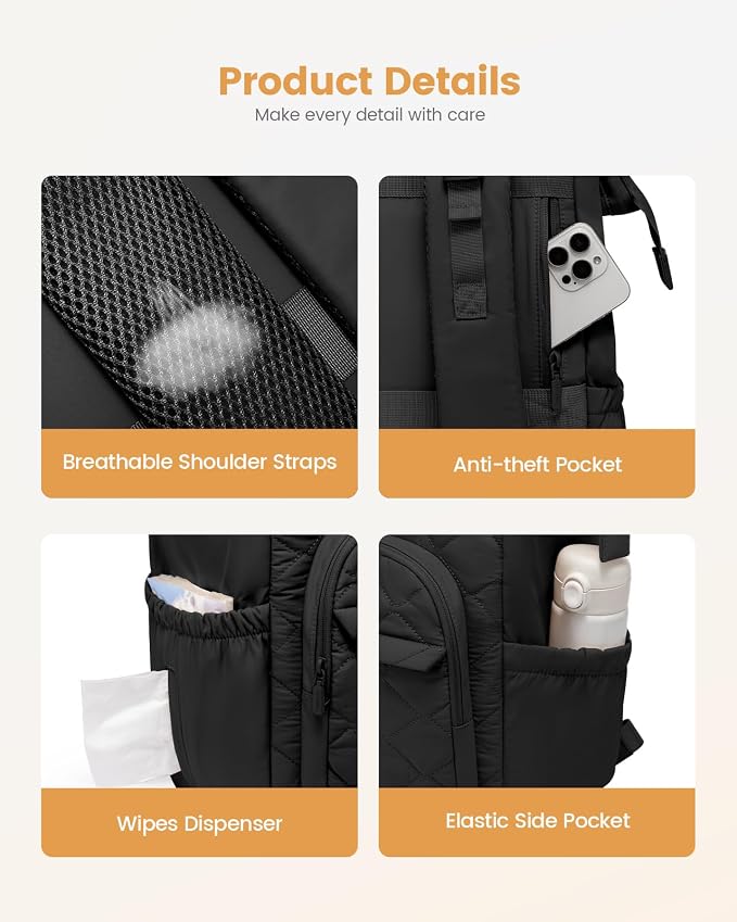 LOVEVOOK Diaper Bag Backpack, Large Baby Bag for Girl Boy with Changing Pad, Diaper Backpack for Mom Dad with Stroller Buckles, Black - Image 8
