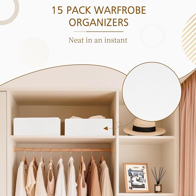 15 Pack Drawer Organizer for Clothes, Foldable Dresser Dividers with 3 Sizes, Fabric Storage Bins – White - Image 9