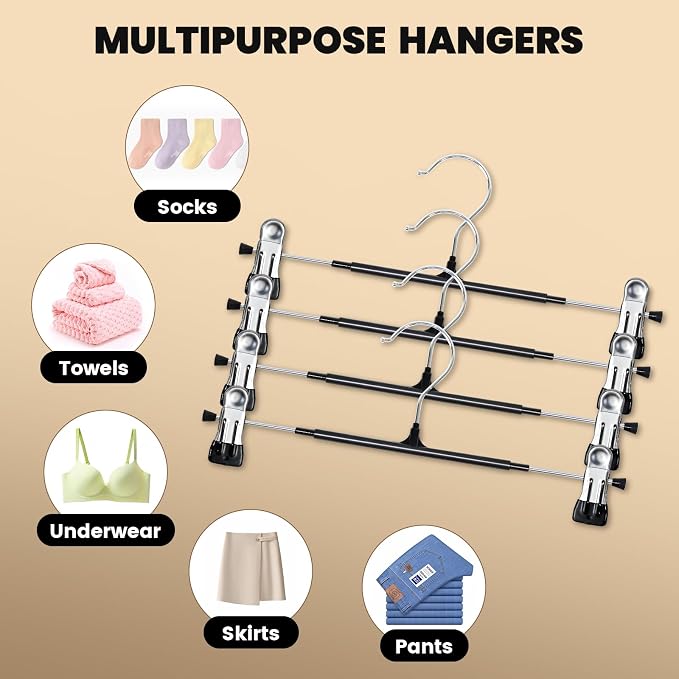HUADYMEET 14 Inch Heavy Duty Pants Skirt Hangers with Clips,Black,100 Pack | Metal,Space Saving,Adjustable,Hanger for Jeans Shorts Clothes Slacks Trousers,For Adult Men Women Children, Non Slip - Image 5