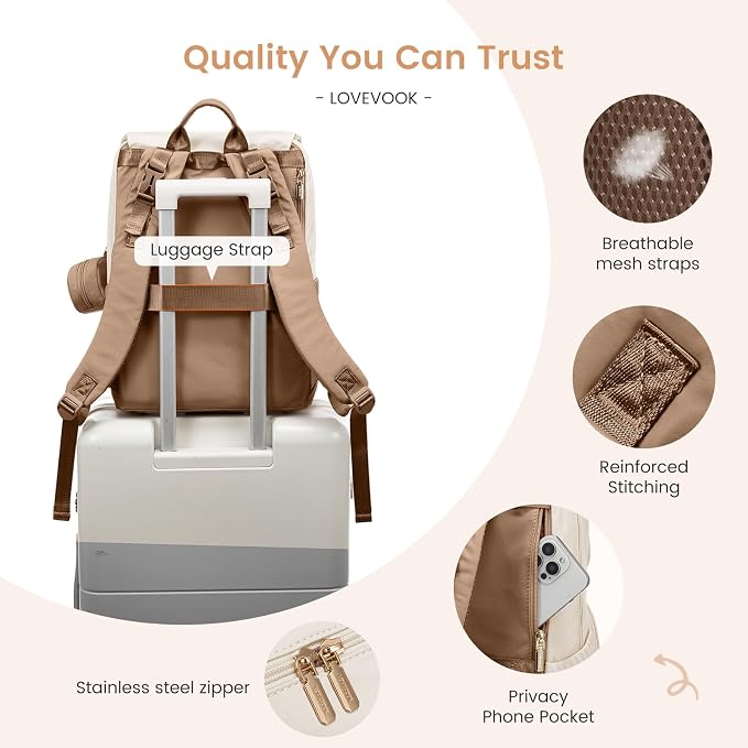 LOVEVOOK Diaper Bag Backpack, Baby Travel Bags for Boys & Girl, Toddler Waterproof Diaper Bag w/Changing Pad (Beige khaki, 15.6''-Small) - Image 4