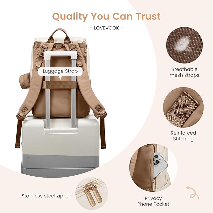 LOVEVOOK Diaper Bag Backpack, Baby Travel Bags for Boys & Girl, Toddler Waterproof Diaper Bag w/Changing Pad (Beige khaki, 17.3''-Large) - Image 4