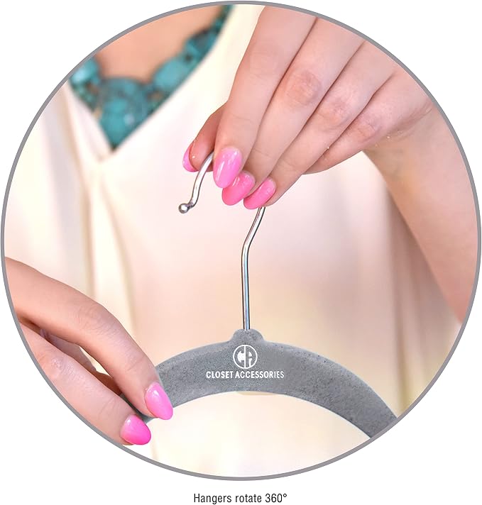 Velvet Hangers, Ultra Slim Space Saving, notches, tie bar, Swivel Hook, with 20 Bonus Matching Velvet Finger Clips. 30 Pack (Charcoal) - Image 8