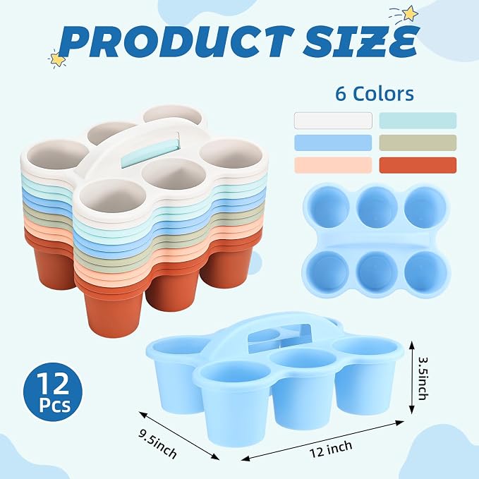 12 Pcs Classroom Caddy Bulk - Plastic 6 Compartments Table Storage Caddy with Handle for School Pencil, Crafts Marker, Crayon Art, Drink Cup Delivery - Image 2