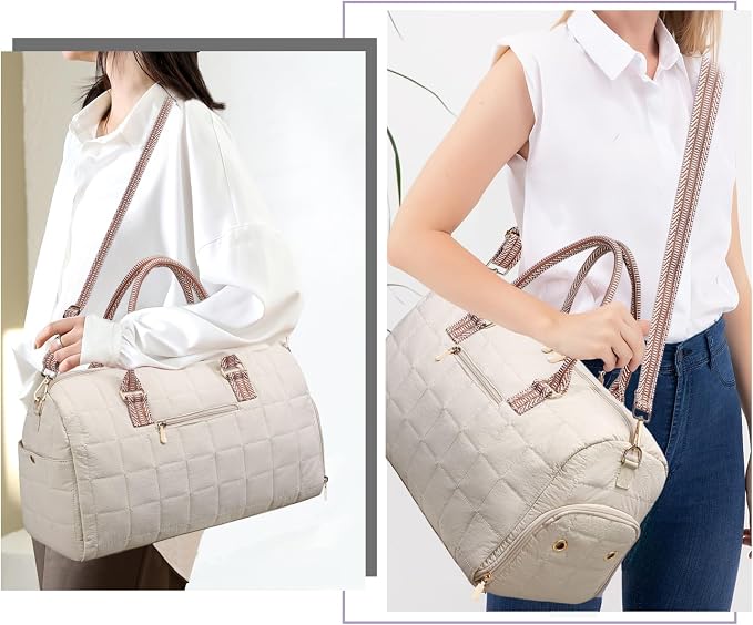 Duffle Bag for Travel, Weekender Bag with Shoe Compartment, Carry On Overnight Bag for Women with Toiletry Bag, Gym Bag with Wet Pocket, Hospital Bags for Labor and Delivery Beige - Image 6