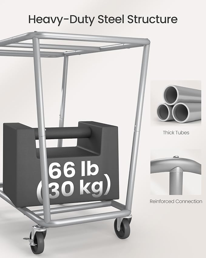SONGMICS Laundry Basket with Wheels, 2-Section Laundry Sorter, 50.2 Gallons (190 L) Rolling Hamper with Removable Bags, Heavy-Duty Steel Frame, Cream White URLS009W01 - Image 4