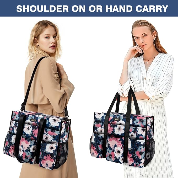 IBFUN Utility Tote Bag with 24 Pockets, Large Teacher Travel Tote for Women | Large Work Tote Bag 2pcs with Zipper for Travel Daily School Teacher Nurse, Large Lightweight Laptop Shoulder Bag Handbag - Image 2