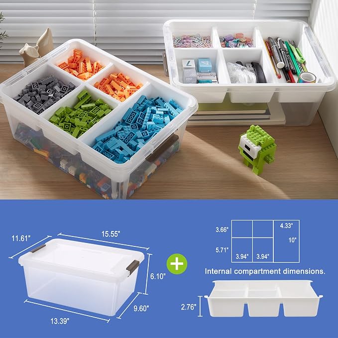 17QT Clear Plastic Craft Storage Box with Removable Tray & Lid - 2 packs | white container, art supply organizer for playdoh, sewing, beads & craft tools, space-saving stackable bins - Image 3