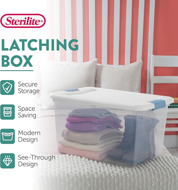 Sterilite Latching Box with Lids for Home and Office, 64 Quart, 16-Pack | Heavy-Duty and Stackable Plastic Containers with Latches for Closet, Cabinet, Bedroom, Bathroom and Dorm Room Organization - Image 3