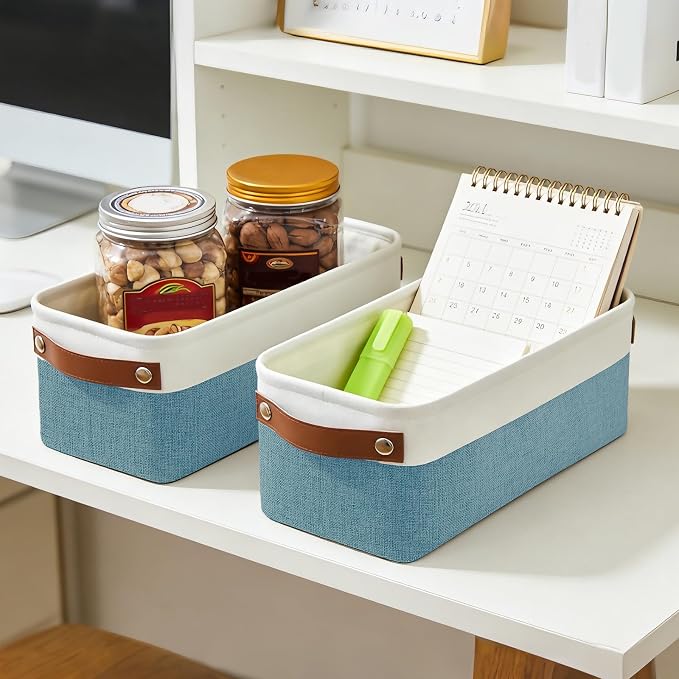 Small Fabric Storage Baskets, 15x6x5 inch Narrow Storage Bins 4-Pack Long Storage Basket for Organizing with Handles, Decorative Basket for Closets, Shelves, Toilet Paper, Teal - Image 3