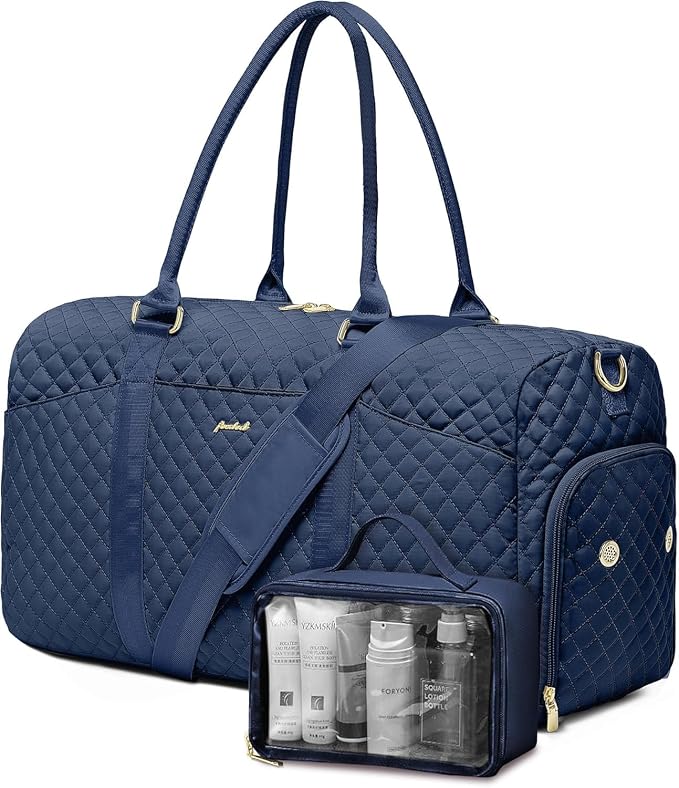 Women Weekender Travel Duffle Bag: Travel Duffel Overnight Bags with Shoe Compartment Large Carry on Tote with Toiletry Bag Weekend Traveling Yoga Gym Hospital Bag for Women with Wet Pocket Blue by FOCDOD