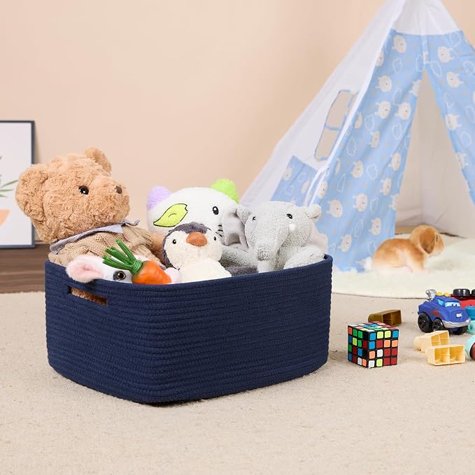 MiniArk Large Storage Baskets for Shelves, 17 x 13 x 7.5” Closet Organizers Bins for Clothes Blanket Towels, Baby Nursery, Toy Baskets Box, Woven Rope Baskets, 2 Packs Navy Blue - Image 5