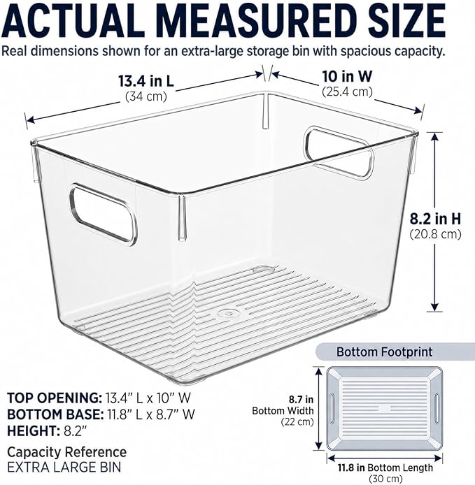 MOONEDGE 6 Pack X-Large Clear Organizer Bins 13x10x8in Storage Containers | Clear Containers for Organizing, Fridge Organizers and Storage, Freezer, Refrigerator, Office Supplies, Craft Room, Laundry - Image 3