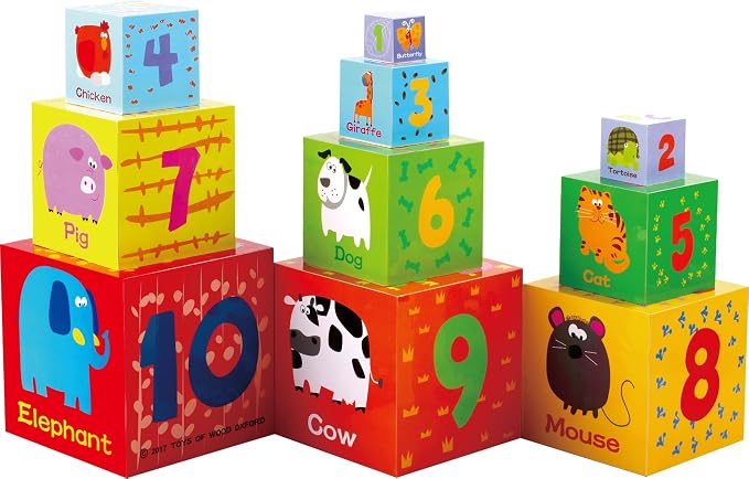TOWO Wooden Stacking Boxes, Nesting Sorting Cups for Toddlers | Number, alphabet and animal blocks support stacking, nesting, sorting and early learning; Montessori toy for toddlers age 2+ - Image 2