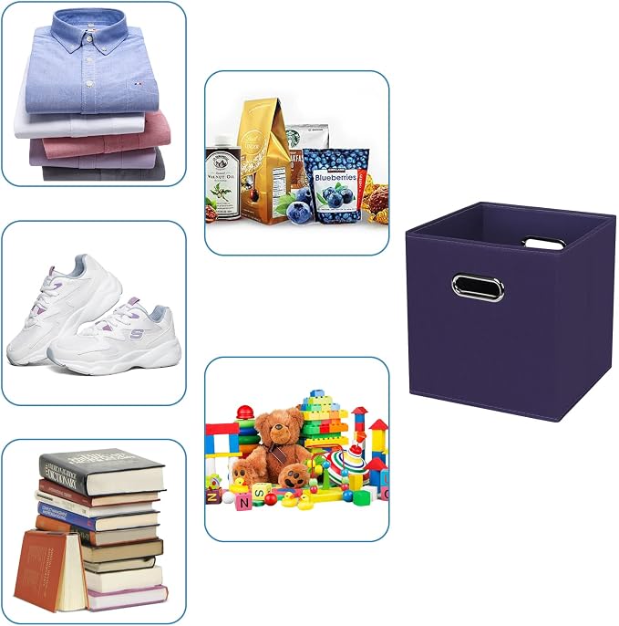 Fabric Cubby Storage Bins，13x13x13 Inches ，Cube Organizer Bins Foldable Storage Bins with Dual Handles Fabric Organizer Bins and Basket Storage Box，Set of 3 ，Navy Blue - Image 3