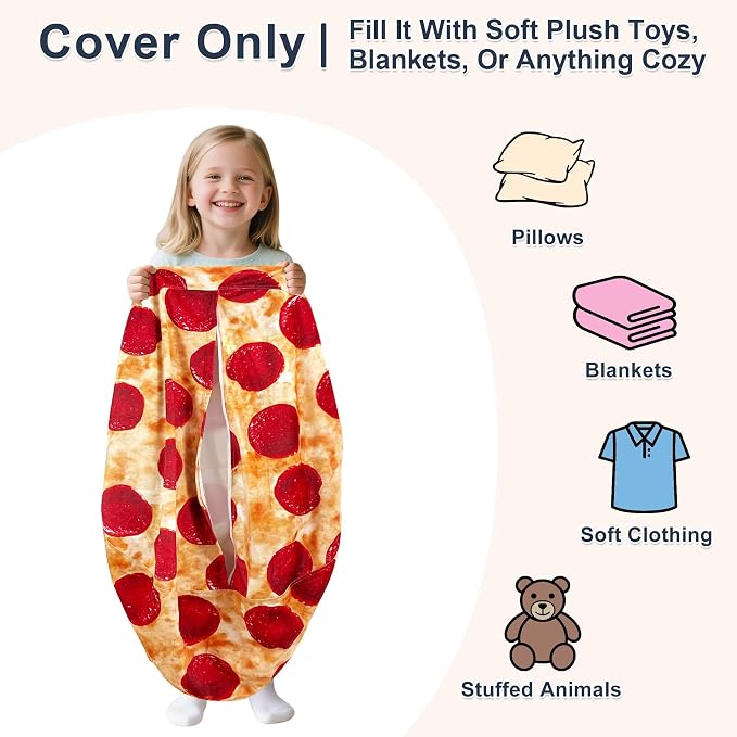 Lukeight Pizza Stuffed Animal Storage Bean Bag Chair Cover for Teens, Velvet Plush Toy Organizer Seat, Cover Only, No Filling Included, Long YKK Zipper, Side Pocket, XX-Large 36"D x 20"H - Image 2