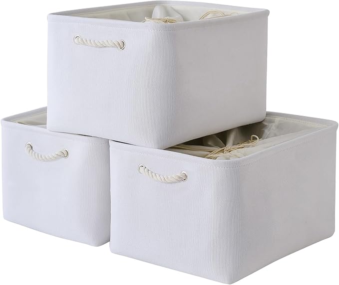 Organization and Storage Basket for Shelves - Extra Jumbo 3 Pack 20.5x15.8x13.8 inch Cube Storage Bins for Toy Closet Box Home Organizer Gift (White) by TheWarmHome
