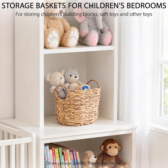 Water Hyacinth Storage Basket with Handles, Woven Boho Storage Basket for Organizing, 11.8" x 7.87" x 8.66" Natural Oval Handwoven Basket for Shelf, Bathroom, Living Room - Image 4