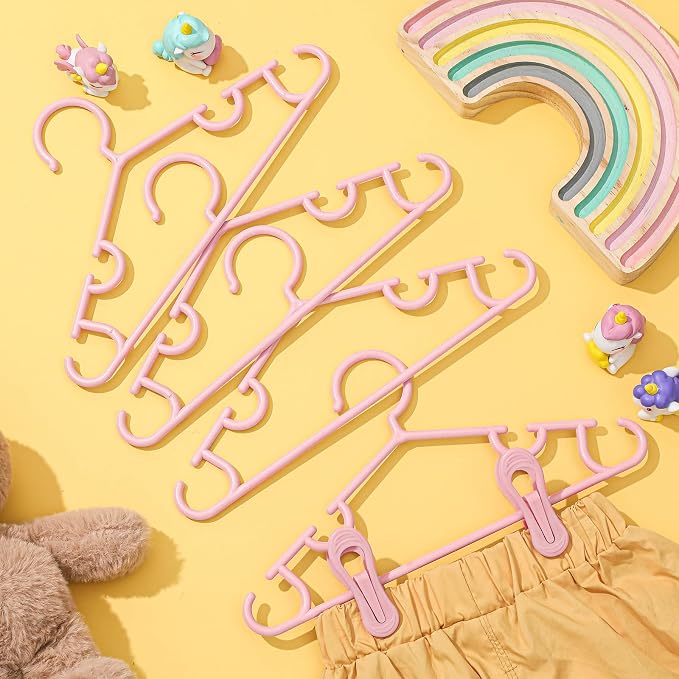 Hsei Baby Hanger with Clip for Pant,120 Packs Total,Pink,10.6 Inch | 40 Kids Plastic Hanger with 80 Clips for Newborn, Nursery, Daycare, Preschool, Closet, Wardrobe Organizer for Baby Shower - Image 7