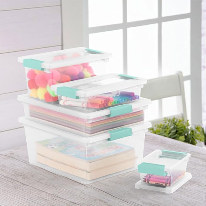 Sterilite 4-Pack Clip Box, Stackable Clear Plastic Bins with Latching Lids, Medium - Writing, Arts or Crafts Supplies Storage Containers for Home, Office, Classroom and Workshop Organization - Image 6