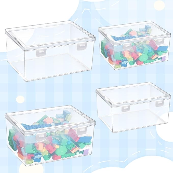 20 Pcs Plastic Playroom Storage Organizer Box Stackable Bins with Lids,Clear Storage Containers for Holds Small Toys, Building Blocks, Puzzles (7.09 x 5.2 x 3.43 Inch,5.6 x 4.1 x 2.4 Inch) - Image 6