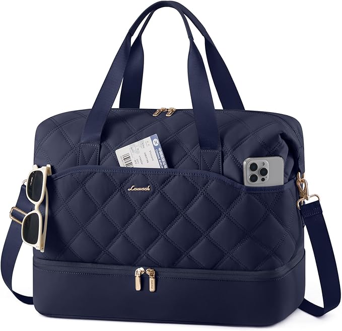 LOVEVOOK Weekender Bags for Women with Shoe Compartment, Lightweight Travel Duffle Bag, Hospital Overnight Bags, Personal Item Carry On Bag for Gym (Navy - Blue, 35L - Medium) by LOVEVOOK