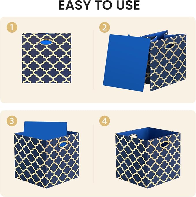 Posprica 13x13x13 Storage Cube Bins, Collapsible Storage Bins Fabric Storage Cubes Organizer Baskets Box Drawers for Shelves, Closet, Wardrobe, Bookshelf Blue/Gold Lantern, 4 Pack - Image 5