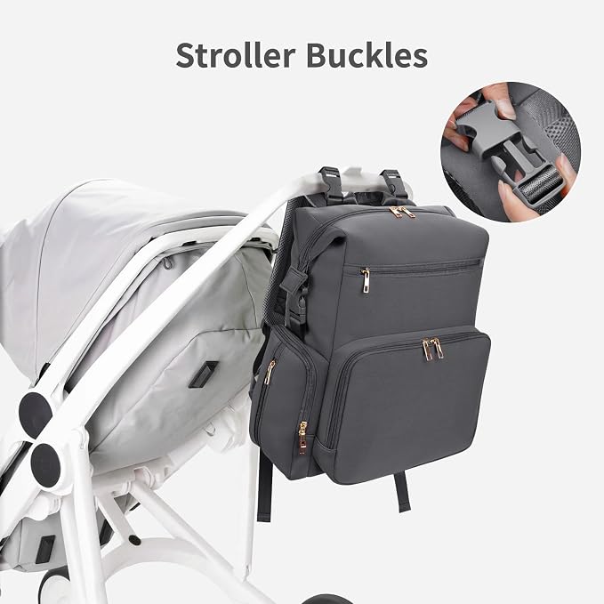CEI-CEI Neoprene Diaper Bag Backpack with Insulated Pockets, Large Newborn Baby Maternity Bags Travel Tote with Changing Pad - Image 6