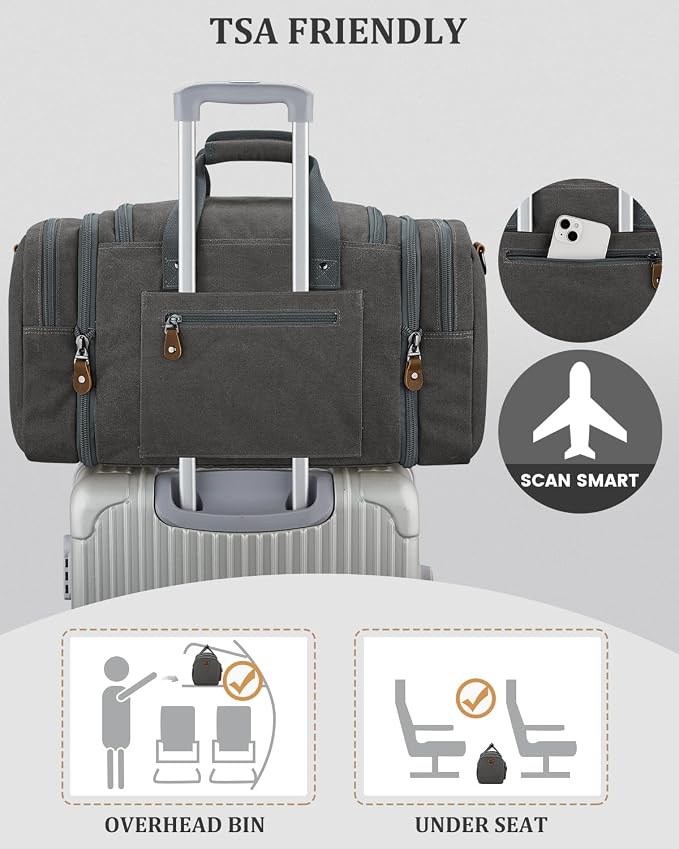 Gonex Duffle Bag for Travel, Expandable 50L Overnight Weekender Gym Bag | Water-Resistant Canvas, Wet-Dry Pocket, Luggage Sleeve, Carry-On Size, Detachable Strap, Grey - Image 5