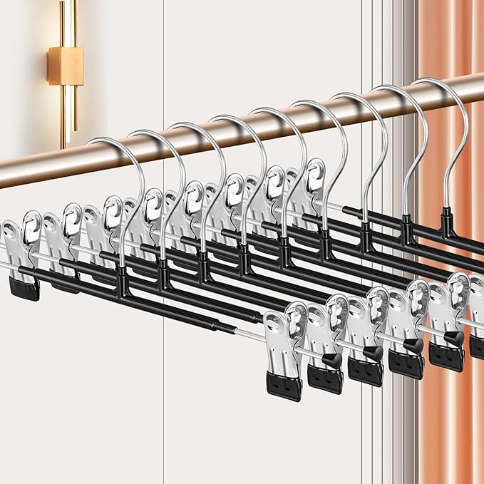 60 Pack 12 Inch Heavy Duty Pants Skirt Hangers with Clips,Black | Metal,Space Saving,Adjustable,Hanger for Jeans Shorts Clothes Slacks Trousers,For Adult,Men,Women,Children,Non Slip - Image 3
