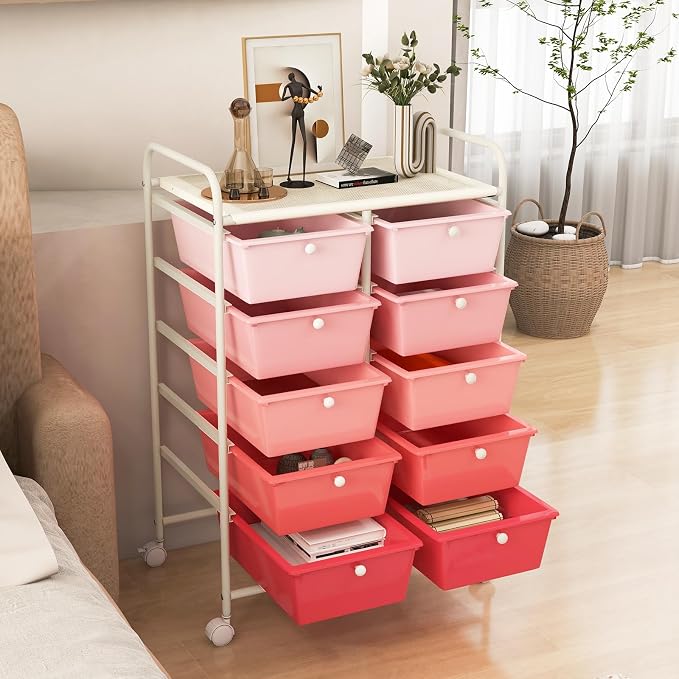 RELAX4LIFE Rolling Storage Cart with 10 Drawers - Craft Storage Cart with Lockable Wheels,Utility Cart, Art Cart Organizer for Crafting Storage, Studio, Office, Home, School Rolling Drawer Cart - Image 8