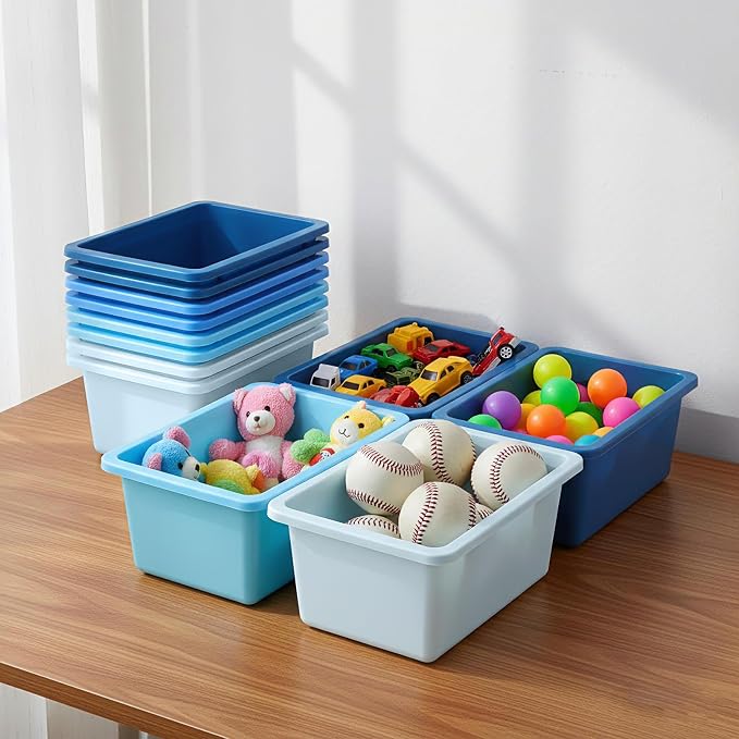 Zonon 12 Pcs Plastic Cubby Storage Bin Back to School Classroom Cubby Organization Storage Container with 1 Pack Self Adhesive Label for Office School Library(Blue Color,11.61 x 7.68 x 4.92) - Image 3