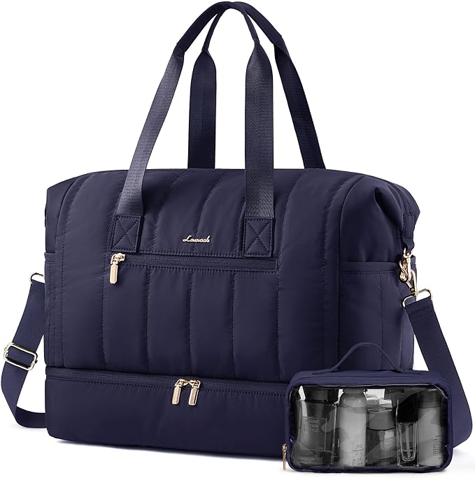 LOVEVOOK Travel Duffle Bag Women,Weekender Hospital Bag for Labor Delivery | Shoe Compartment, Puffer Carry On Duffel Bags For Airplanes,Overnight Bag With Toiletry Bag, 42L,2Pcs Set by LOVEVOOK