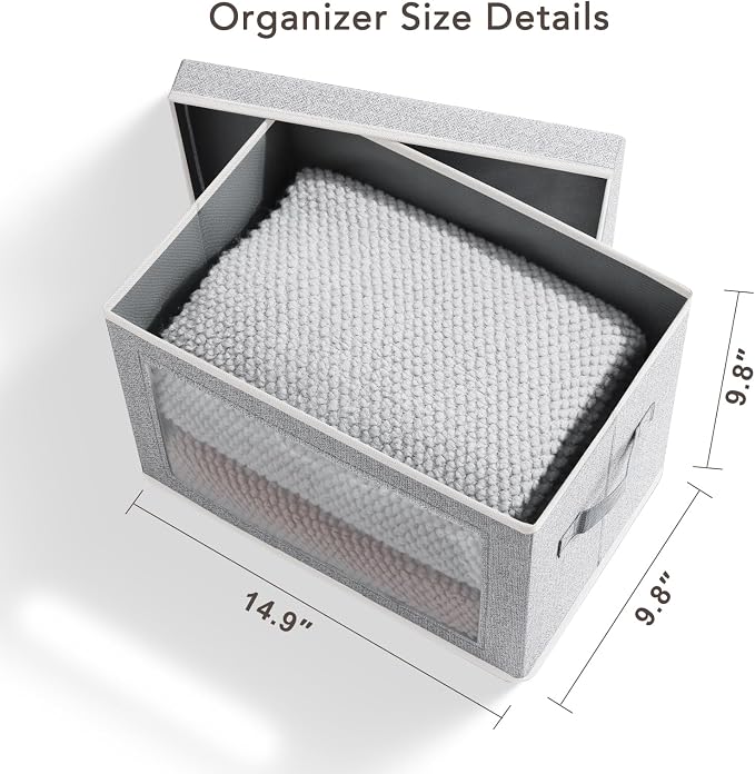 Storage Box with Lids - 5 Pack Foldable Clear Window Storage Bins, Large Decorative Storage Bins with Handles, Storage Containers for Clothes, Towel, Blanket, Sheet, Light Grey - Image 2