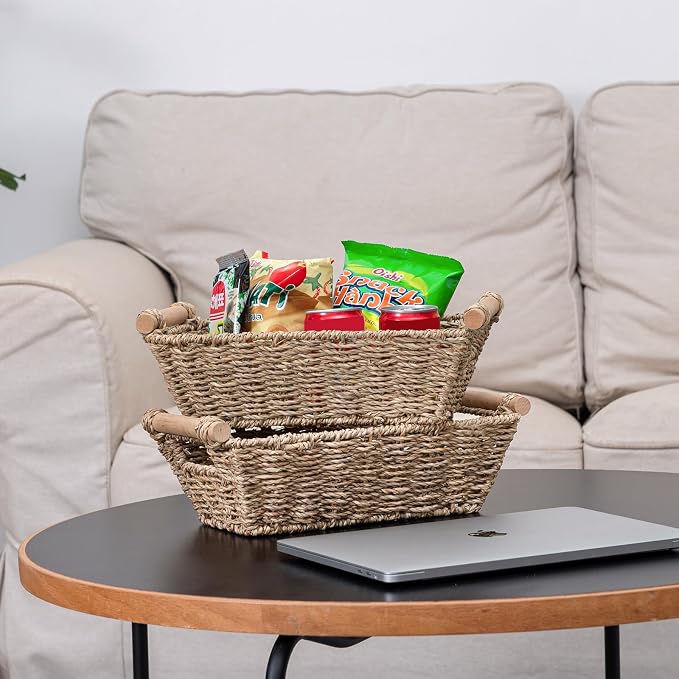 Small Wicker Baskets,small baskets for organizing,wicker storage Basket,small woven basket Seagrass Storage Baskets,Rattan Basket for Shelves Toilet Paper Basket with Handle,4 Pack - Image 4