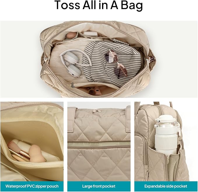 TOPEAST Duffel Bag for Women Travel, Expandable Quilted Duffle Weekender Overnight Bag with Adjustable Strap, Lightweight 33L Personal Item Bag Carry On for Gym Hospital - Image 5
