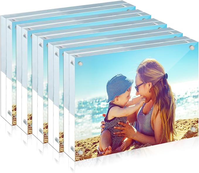 HELPLEX Acrylic Frame, 5 Pack 4x6 Acrylic Picture Frames, 20mm Thicker Frameless Clear Double Sided Magnetic Frame, Free Standing Desktop Display by HELPLEX