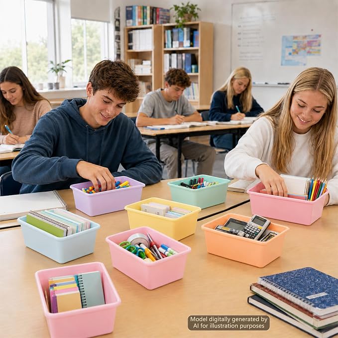 gisgfim 24 Pack Plastic Cubby Storage Bins Crew Toy Stackable Bin Classroom Plastic Cubby Bins Stackable Storage Containers Classroom Book Bin for Student Teacher School Office Home(Pastel) - Image 7