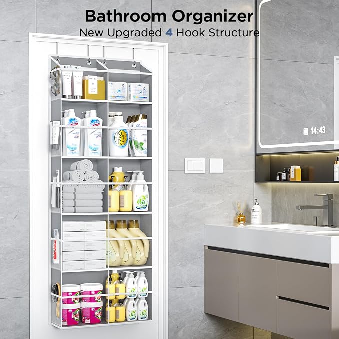 PureSpace 5-Tier Over The Door Organizer with 10 Side Mesh Pockets & Clear Windows, 80 lbs Weight Capacity Hanging Storage for Bathroom, Bedroom, Nursery, Kitchen, Organize Shoes, Diapers(Clear Grey) - Image 7