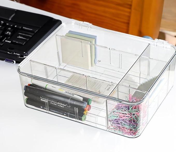 ZEXALOR Plastic Clear Storage Containers, Set of 2, Sock Organizer Divided Boxes with Lids, Underwear Drawer Organizer, Tie Dresser Organizer (11.8×9.4×3.9") - Image 7