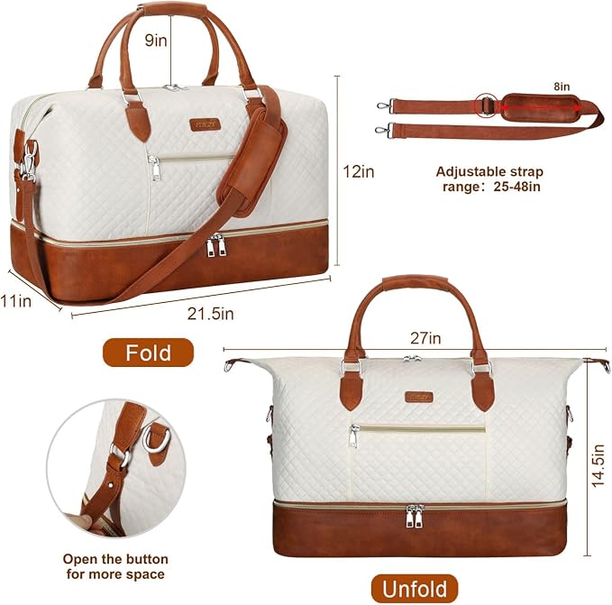 ITIEZY Weekender Bag for Women 21.5" Travel Duffel Large Carry On Bag 3PCS | Nylon Duffel Bag with Waterproof Shoe Compartment, Crossbody Bag and Toiletry Bag, Travel Weekend Hospital Overnight Gym Bag - Image 7