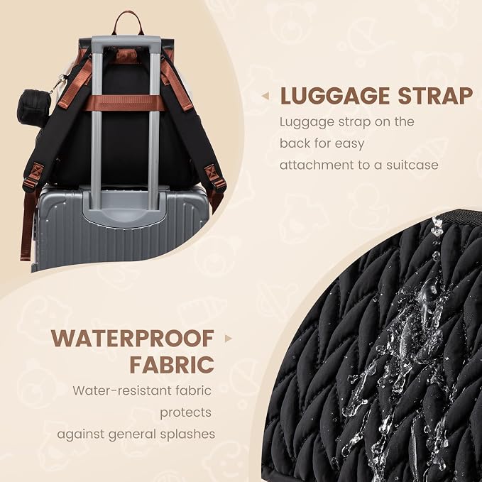 LOVEVOOK Diaper Bag Backpack, Small Baby Bag, Cute Baby Diaper Bag, Stylish Water-Resistant Travel Baby Bag for Mom, Baby Backpack with Changing Pad, Stroller Straps -Black Beige - Image 7