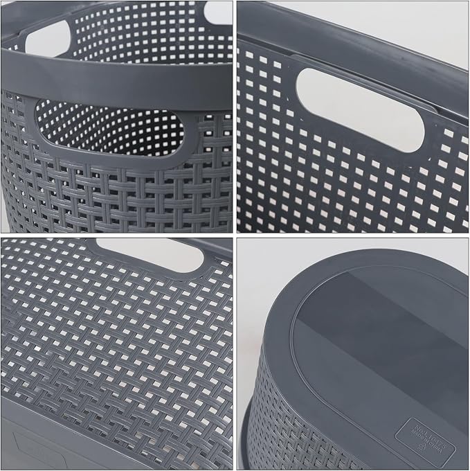 40L Laundry Baskets, Plastic Hamper with Handles, 4-Pack | Large Plastic Laundry Bins for Easy Carry, Stackable Storage Hamper for Dirty Clothes, Towels, Dorm, Bathroom, Grey - Image 3