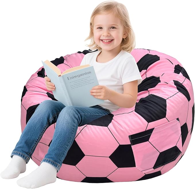 Lukeight Soccer Bean Bag Chair for Kids and Teens, Memory Foam Filled Floor Lounger, Washable Velvet Cover with Inner Liner, Beanbag Chair with Filling for Gaming and Reading, Large 27" D x 16" H by Lukeight