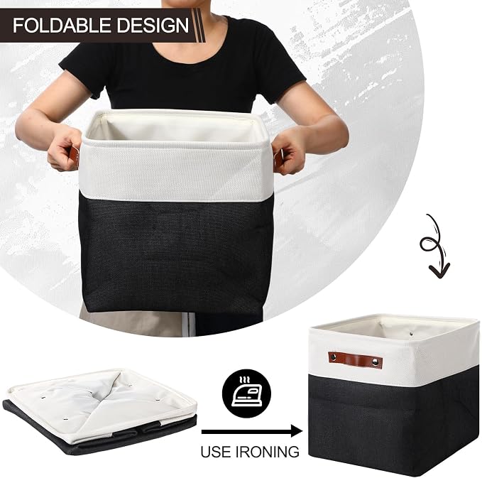 Uiifan 8 Pack 12 x 12 x 12 Inch Large Storage Baskets Collapsible Fabric Storage Cubes Bins with Handles for Shelves Closets Nursery Home Clothes Toys Organizers, Black - Image 5