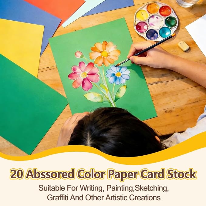 Tkoofn 100 Sheets 8.5" x 11" Colored Cardstock for Kids Card Making DIY | 20 Assorted Colors,180GSM/65LB,Heavyweight Construction CardStock Printer Paper for School Supplies,Party Decorations - Image 5