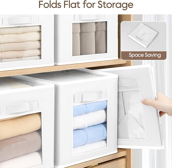 Storage Cube 11 Inch - Cube Storage Bins with Window, Closet Storage Baskets with Handle, Fabric Bins for Closet, Shelves, Toys, Clothes, Set of 12, White - Image 8