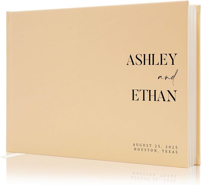 Personalized Guest Book - 11.5" x 8.5" Premium Custom Guest Signing Book with Bookmark and Blank Pages for Wedding Reception Table Decoration Engagement Birthday Party Event, Butter by ModernAlbumDesigns