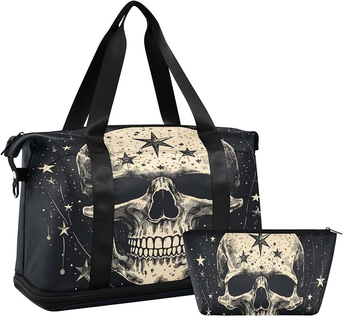 Travel Duffel Tote Bag Gothic Skull Sports Duffel Bag with Wet Pocket Weekender Overnight Bag for Women Men Gym Bag, Carry On Bag Hospital Bag for Labor and Delivery - Image 7