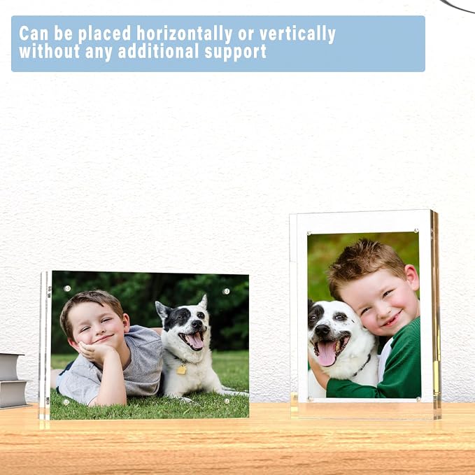 HELPLEX Acrylic Frame, 5 Pack 3.5x5 Acrylic Picture Frames, 20mm Thicker Frameless Clear Double Sided Magnetic Frame, Free Standing Desktop Display - Image 6